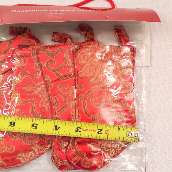 Christmas Stocking Flatware Holders Table Linens Set Of 4 Red Gold Swirls - Picture 5 of 6